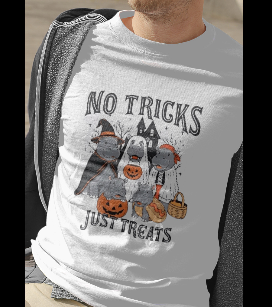 No Tricks Just Treats Hippos With Pumpkins Halloween Costumes T-Shirt