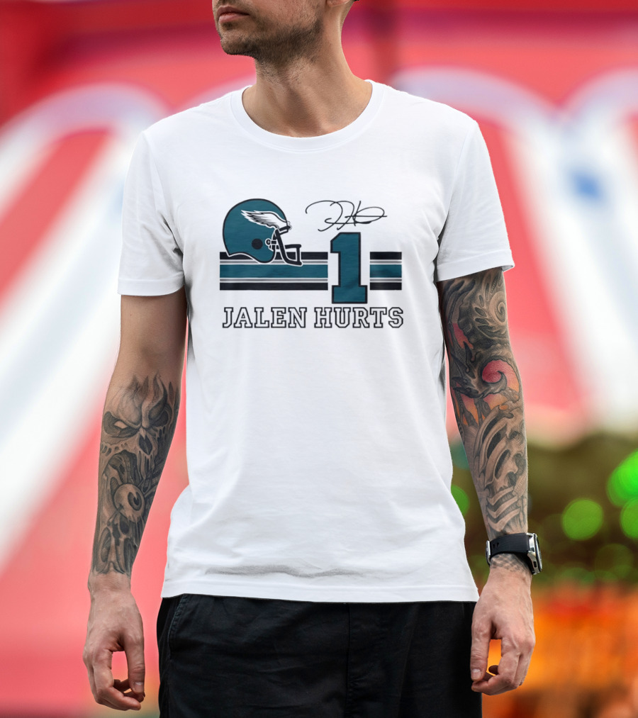 Philadelphia Eagles Jalen Hurts Helmet Number 1 Signature T-Shirt