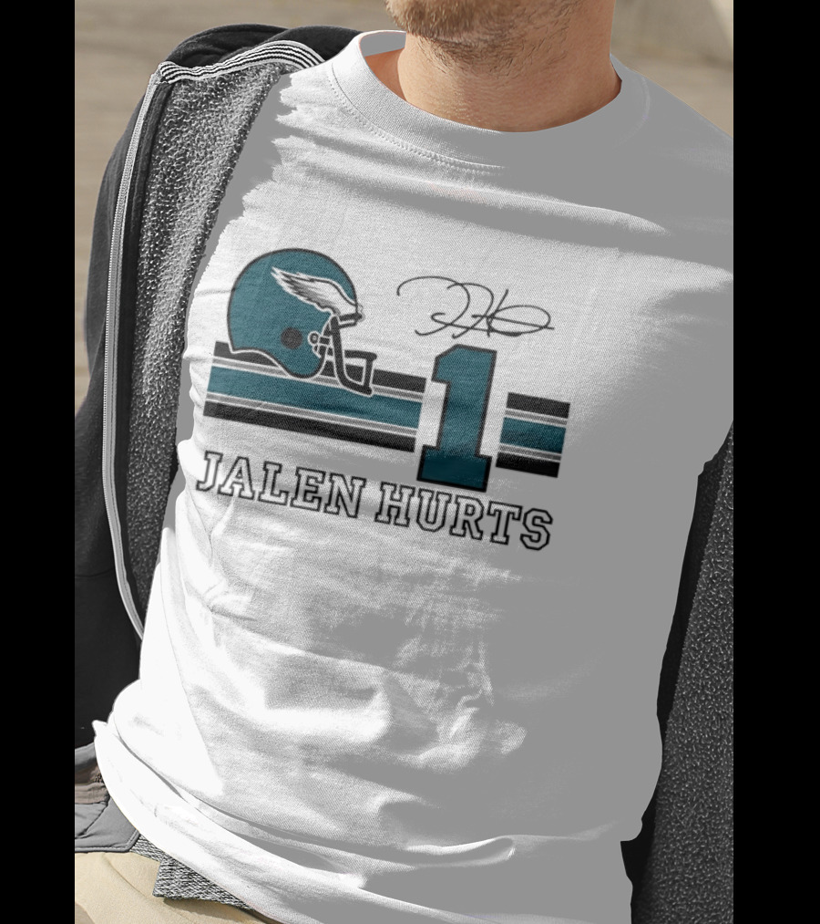 Philadelphia Eagles Jalen Hurts Helmet Number 1 Signature T-Shirt