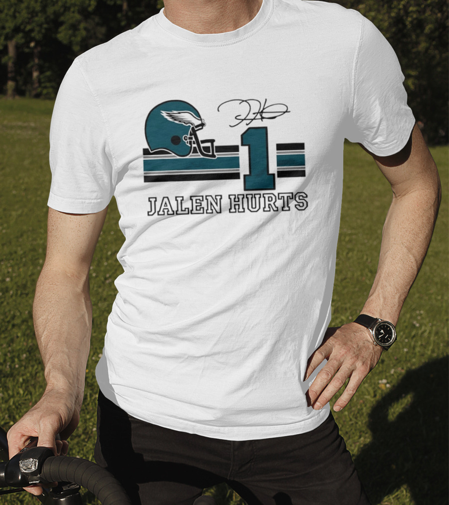 Philadelphia Eagles Jalen Hurts Helmet Number 1 Signature T-Shirt