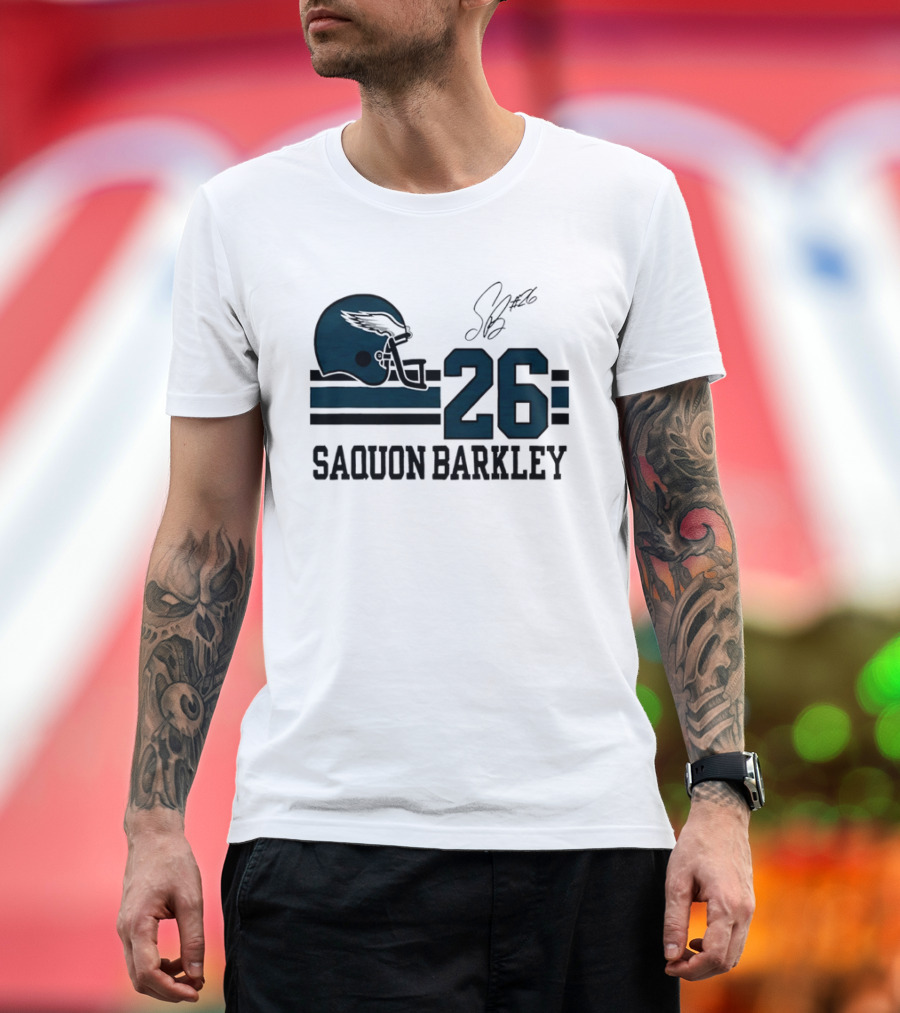 Philadelphia Eagles Saquon Barkley Helmet 26 Signature T-Shirt