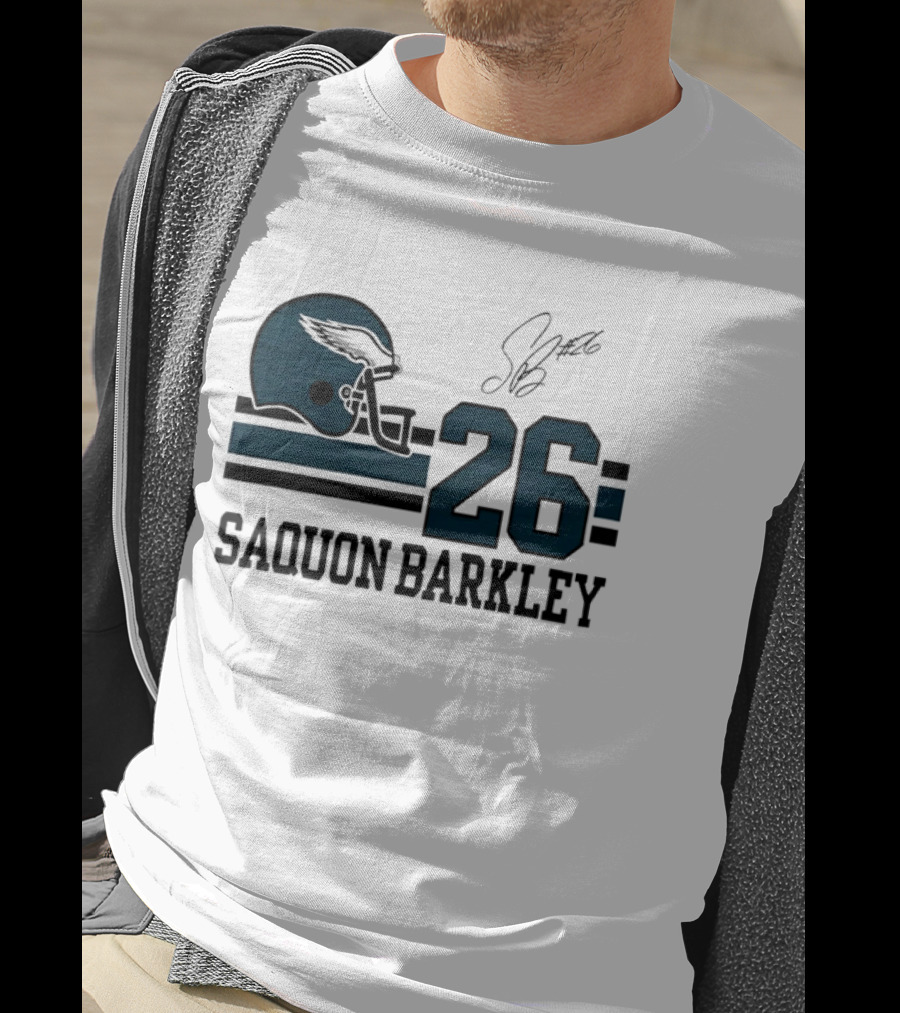 Philadelphia Eagles Saquon Barkley Helmet 26 Signature T-Shirt