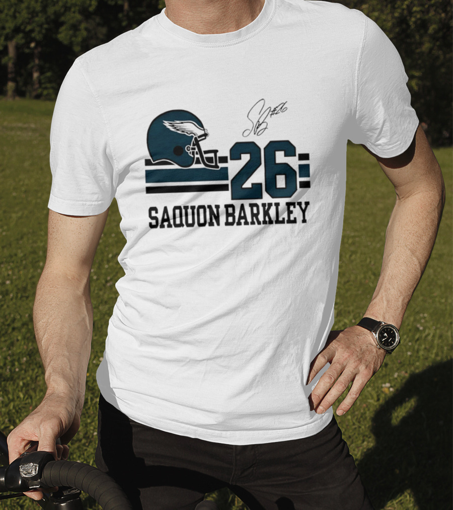 Philadelphia Eagles Saquon Barkley Helmet 26 Signature T-Shirt