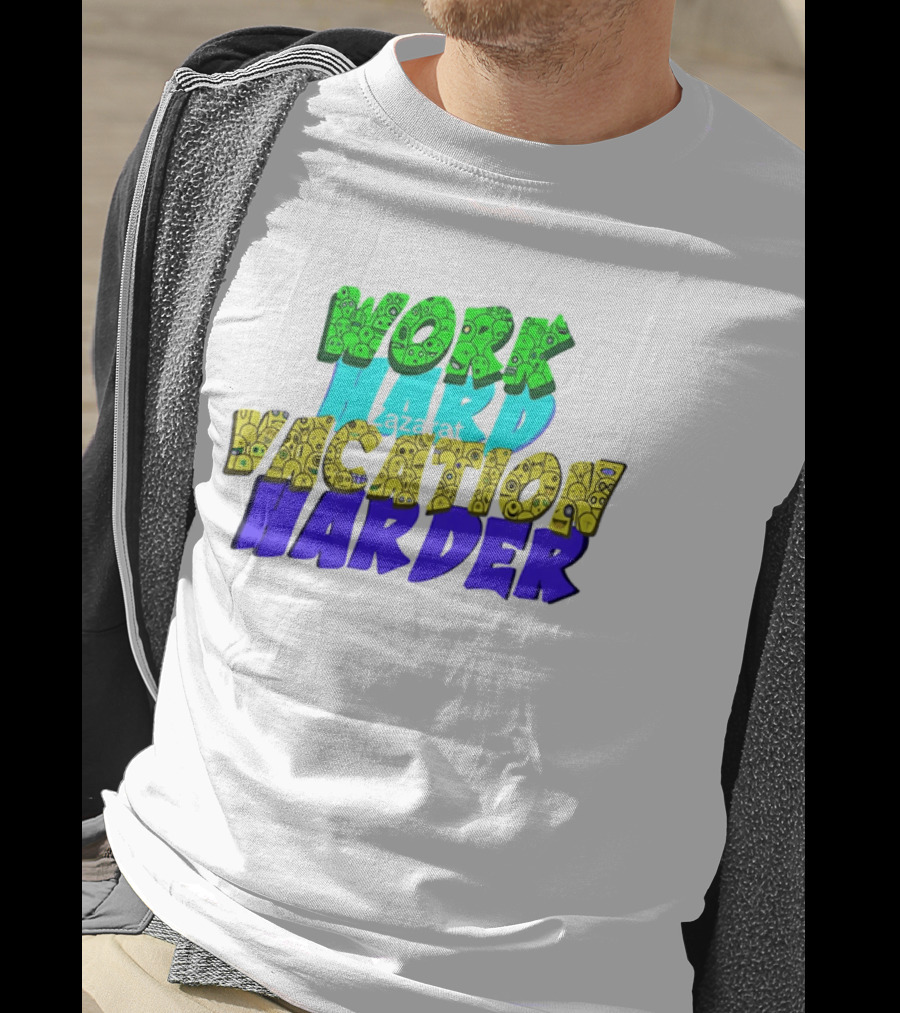 Work Hard Vacation Harder Emoji Patterned Colorful T-Shirt