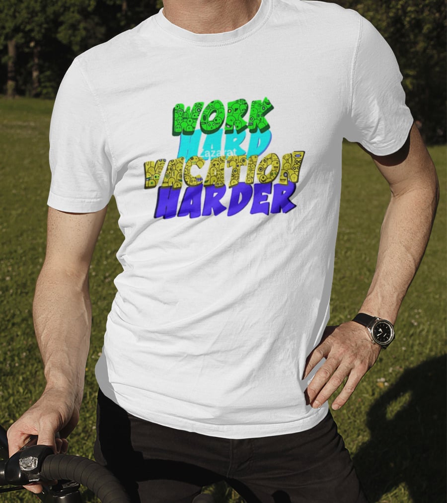 Work Hard Vacation Harder Emoji Patterned Colorful T-Shirt