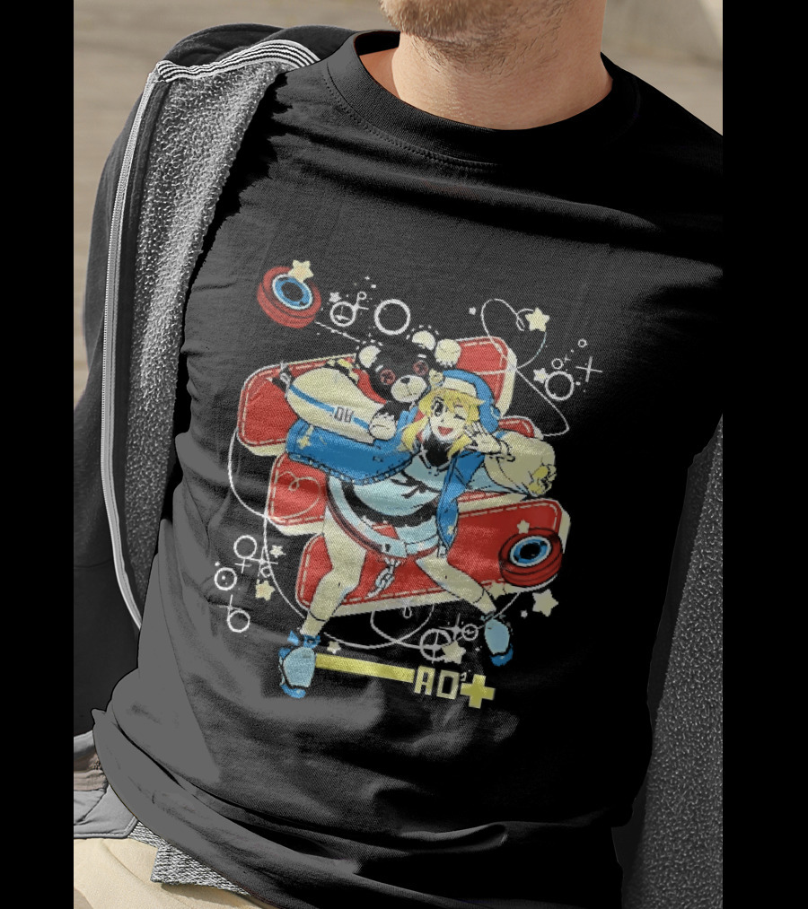 Ao2 Plus Anime Girl And Black Bear With Yoyo And Playful T-Shirt