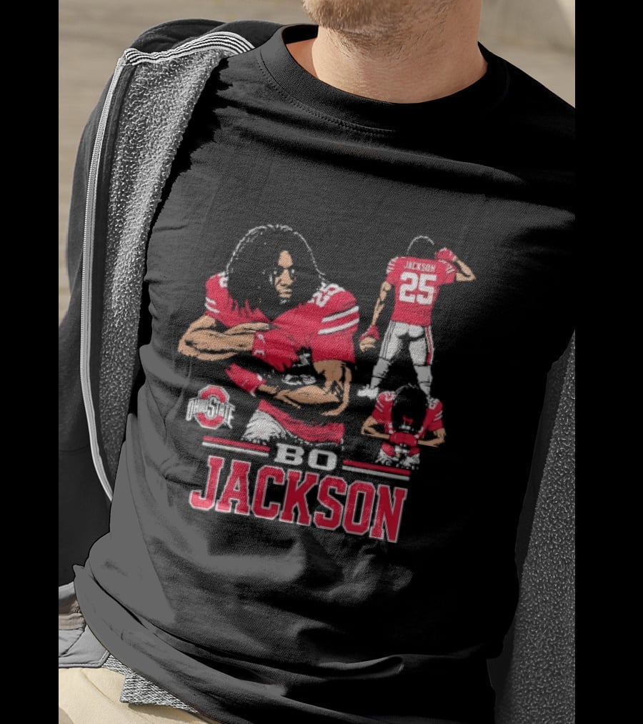 Bo Jackson Ohio State Buckeyes Number 25 Collage Red Jersey T-Shirt