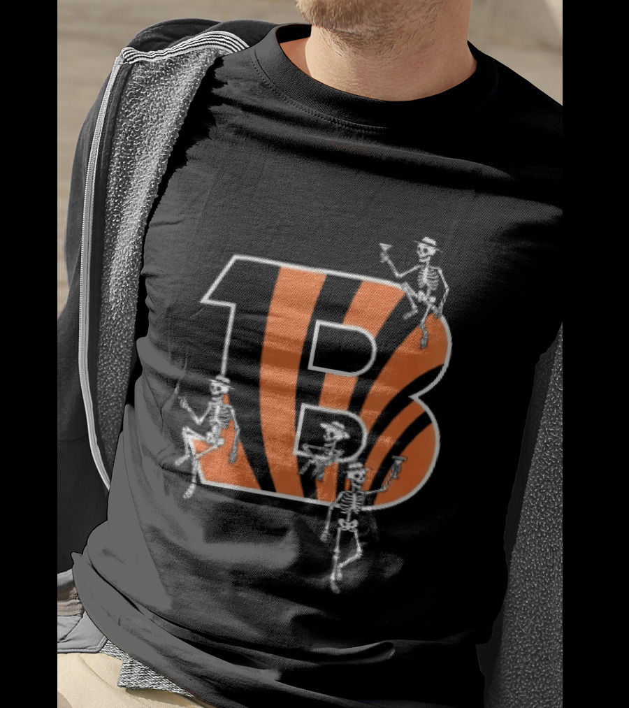Cincinnati Bengals Party Skeletons Logo B With Stripes T-Shirt