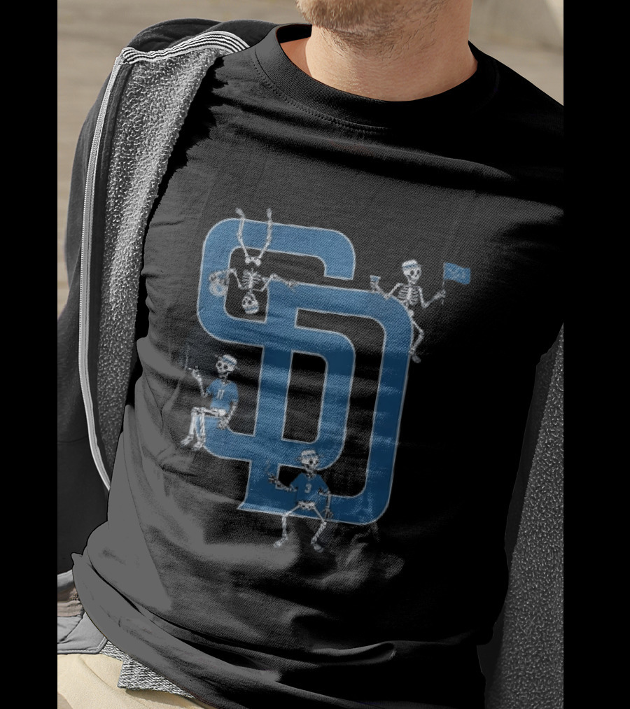 Detroit Lions San Diego Padres MLB Skeletons Interlocking SD T-Shirt