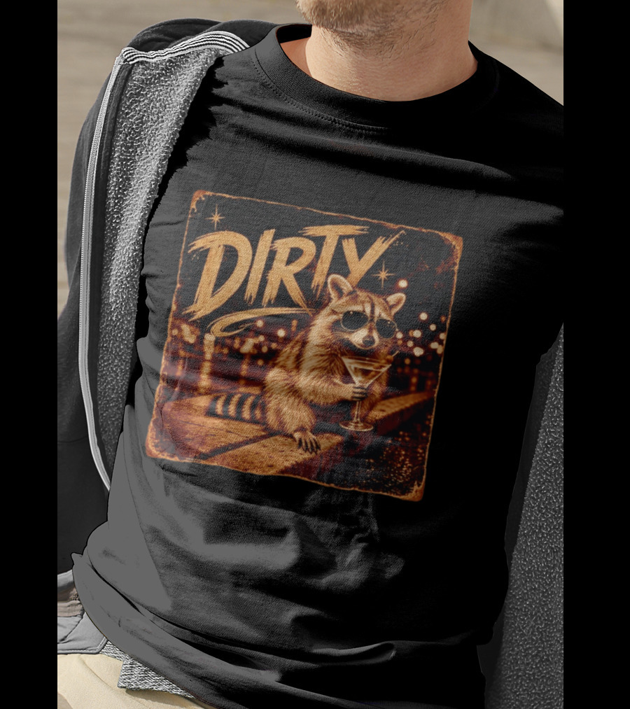 DIRTY Raccoon With Martini And Sunglasses In Night Scene T-Shirt