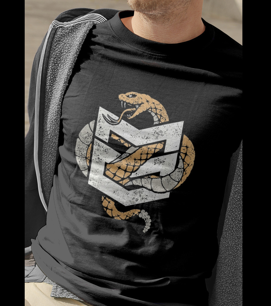Distressed Rattlesnake Coiled Through Geometric T-Shirt