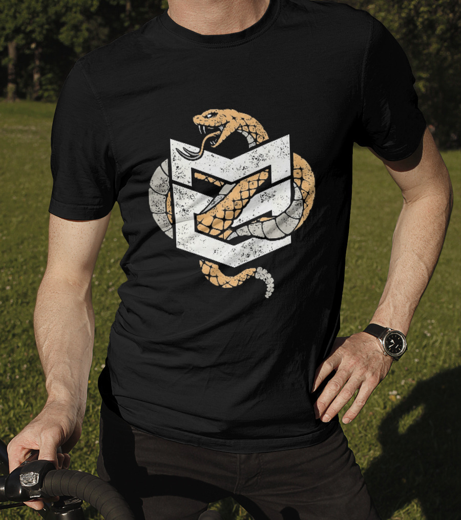 Distressed Rattlesnake Coiled Through Geometric T-Shirt