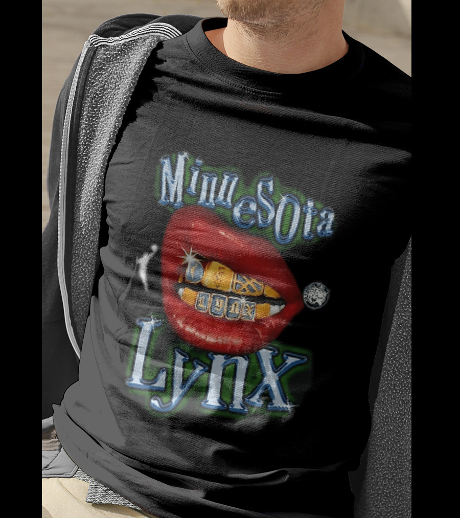 Minnesota Lynx Red Lips Gold Grillz Chrome Lettering WNBA T-Shirt