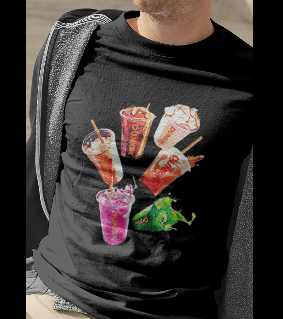 Dunkin Colorful Iced Coffee Beverages Splash With Straws T-Shirt