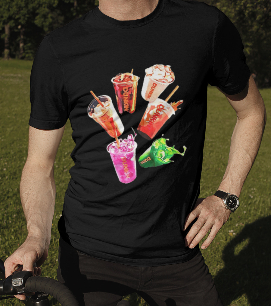 Dunkin Colorful Iced Coffee Beverages Splash With Straws T-Shirt