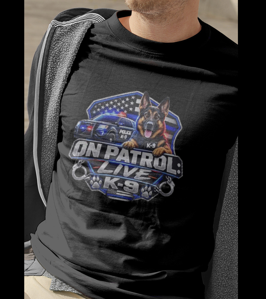 On Patrol Live K 9 German Shepherd Police Dog Badge American Flag T-Shirt