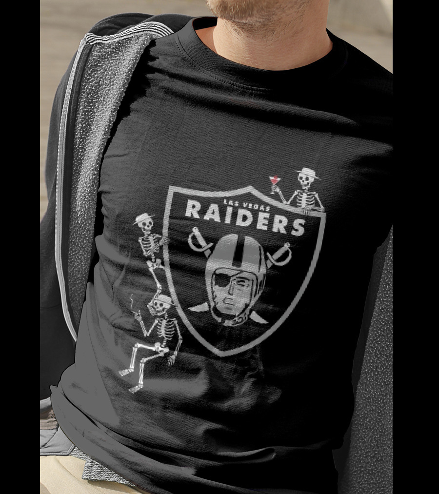 Las Vegas Raiders Skeletons Martini Cigarette Hats NFL T-Shirt