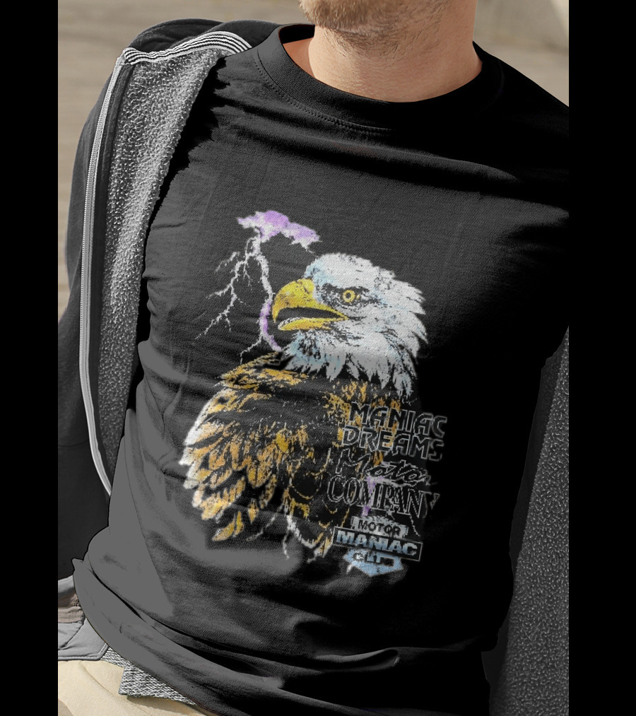 Maniac Dreams Motor Company Bald Eagle Purple Lightning Bolt Club T-Shirt