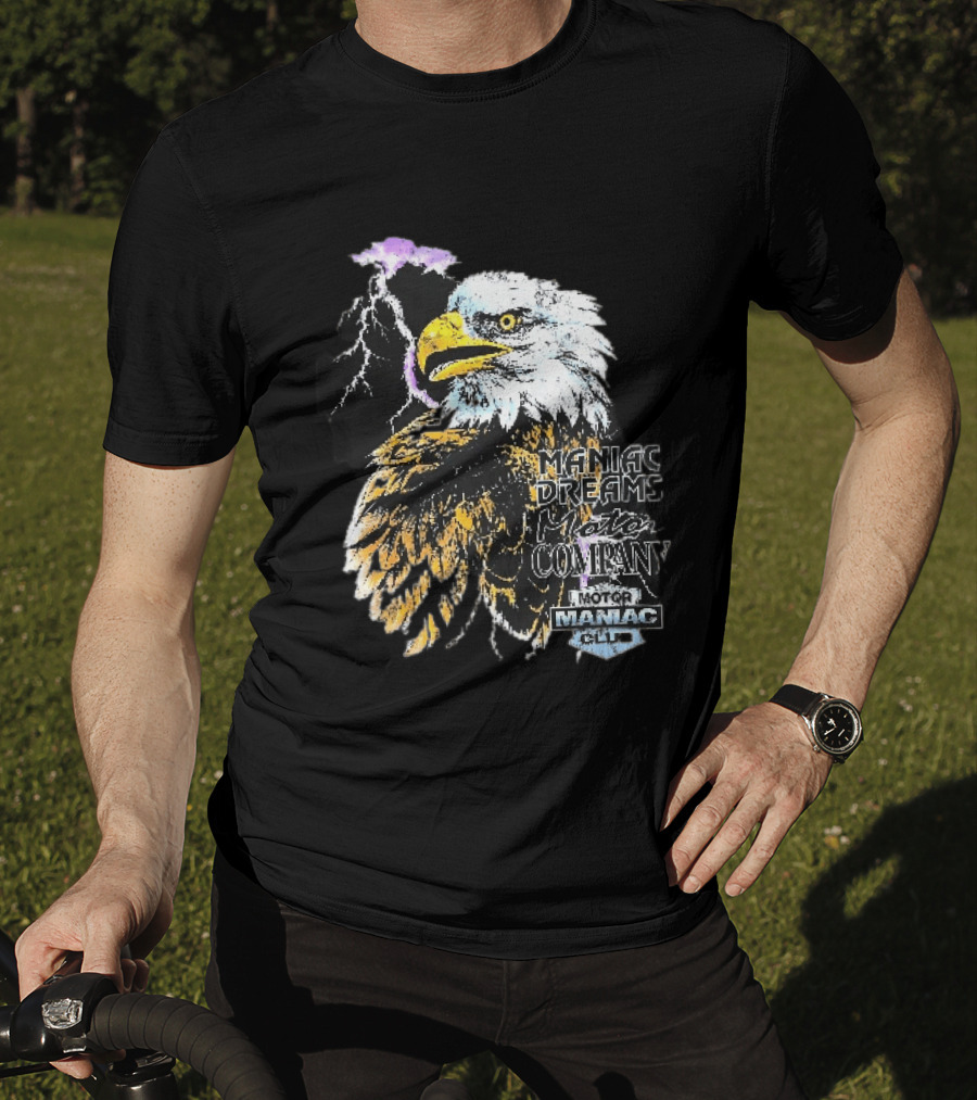 Maniac Dreams Motor Company Bald Eagle Purple Lightning Bolt Club T-Shirt