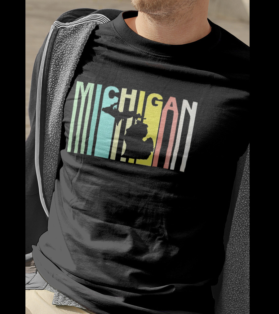 Michigan Colorful Vertical Stripe Map T-Shirt