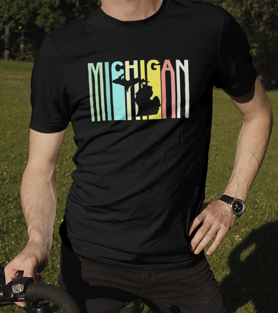 Michigan Colorful Vertical Stripe Map T-Shirt