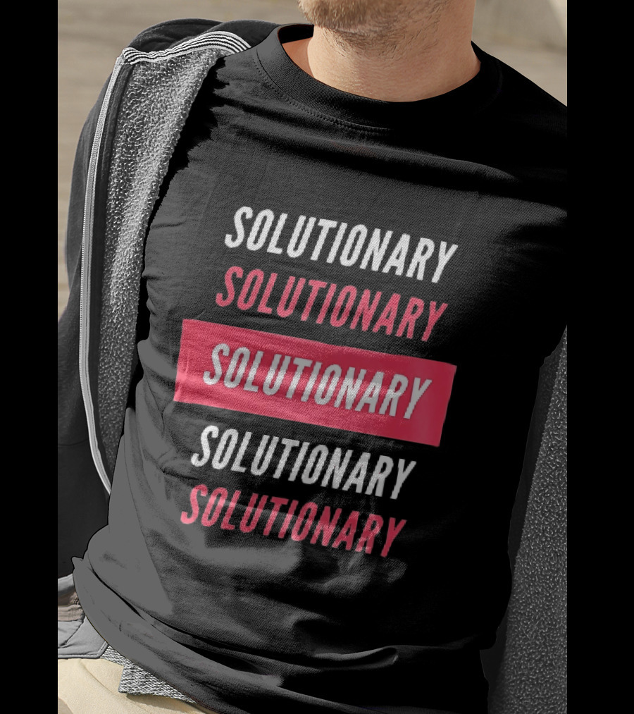 SOLUTIONARY Stacked Text Slanted Red Rectangle T-Shirt