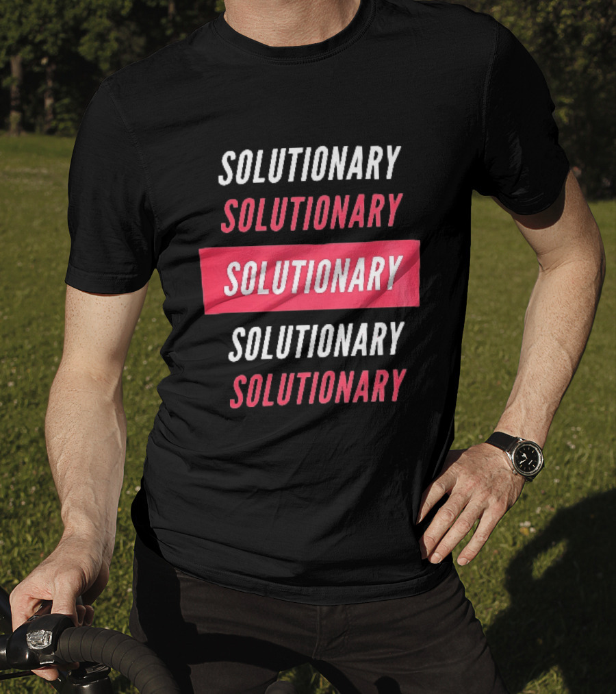 SOLUTIONARY Stacked Text Slanted Red Rectangle T-Shirt