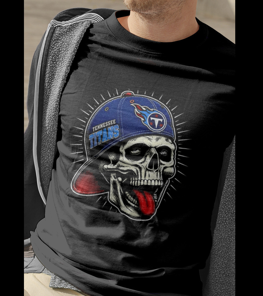 Tennessee Titans Skull Cap Logo Tongue Out T-Shirt