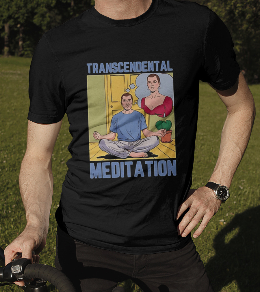 Transcendental Meditation Retro Comic Style Man Meditating Thought Bubble T-Shirt