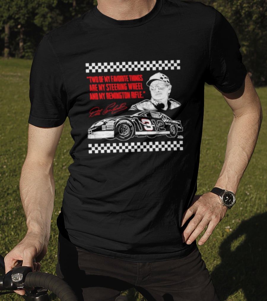 Two Of My Favorite Things Are My Steering Wheel And My Remington Rifle Racing Car 3 Checkered Flag T-Shirt