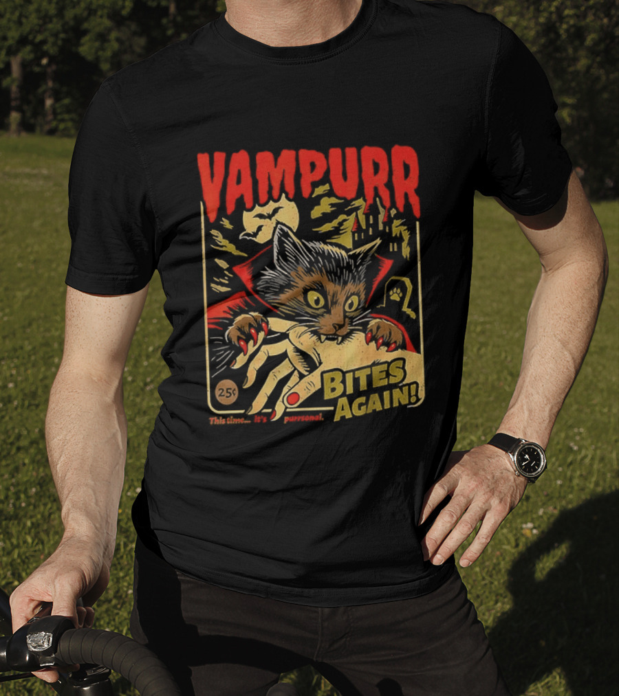 Vampurr Bites Again Vampire Cat Halloween Vintage Spooky Paws T-Shirt
