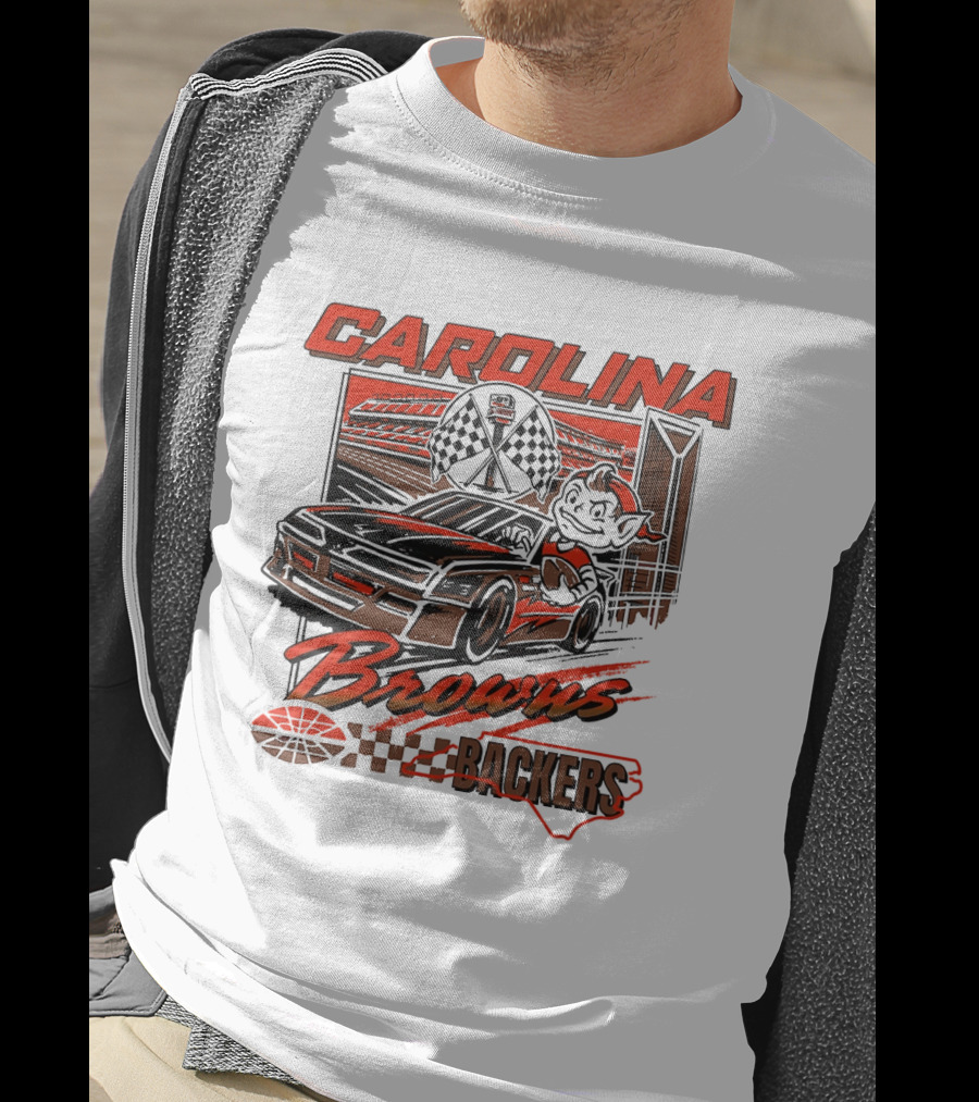 Carolina Browns Backers Racing Stadium Elf Car Checked Flag T-Shirt