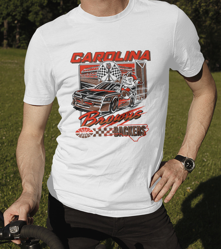 Carolina Browns Backers Racing Stadium Elf Car Checked Flag T-Shirt