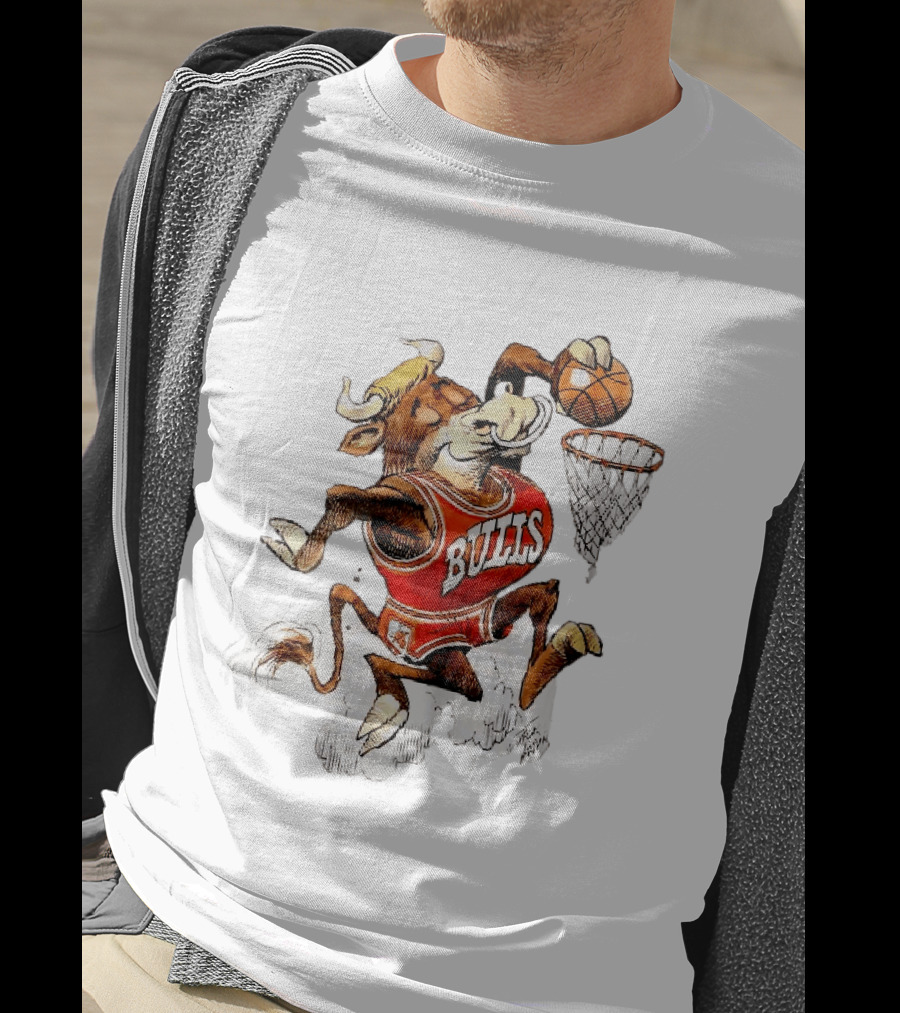 Chicago Bulls NBA Jack Davis Cartoon Caricature Dunking Basketball Hoop Sports Fanatic T-Shirt