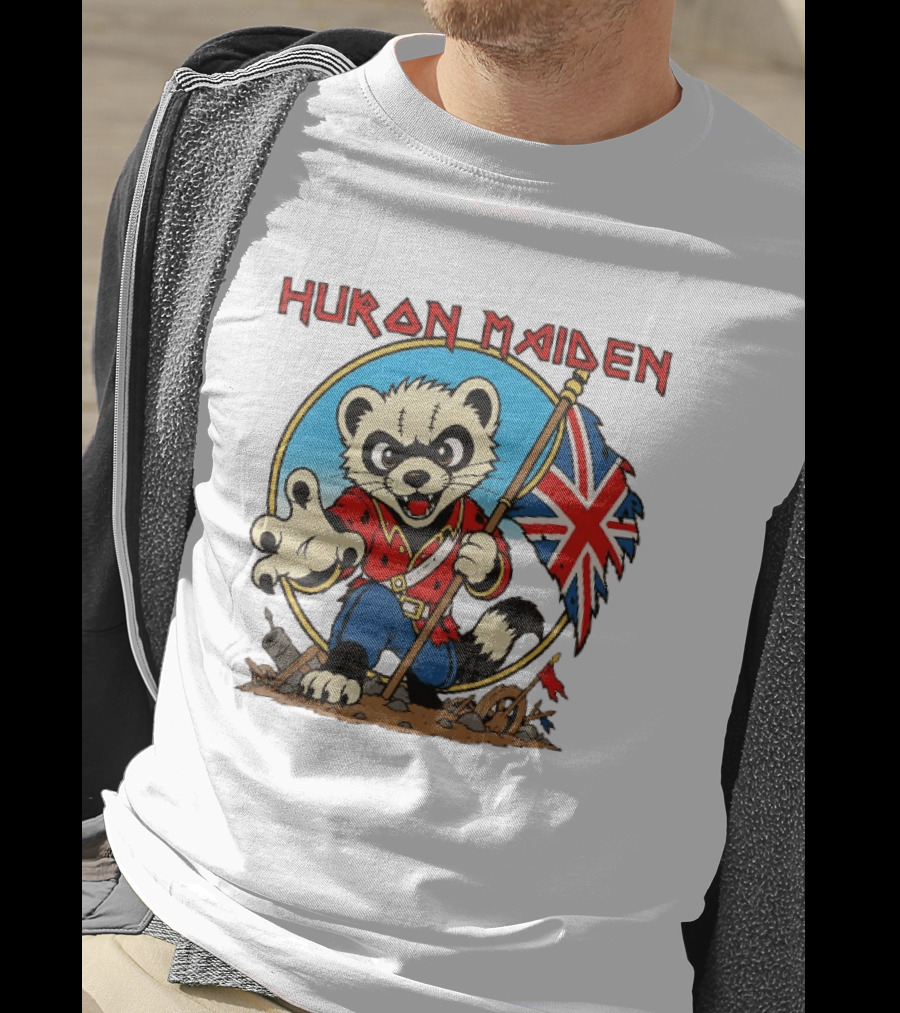 Huron Maiden Ferret Holding British Union Jack Flag T-Shirt