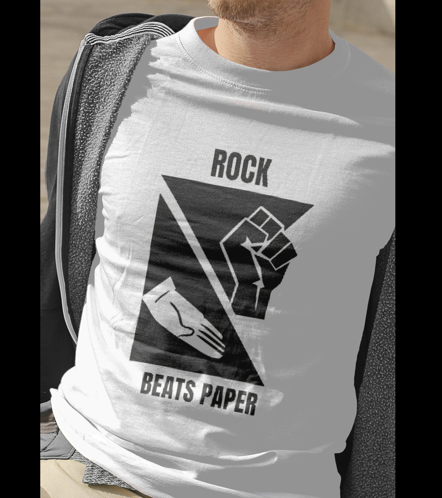 Rock Beats Paper Clenched Fist Open Palm Geometric Split T-Shirt