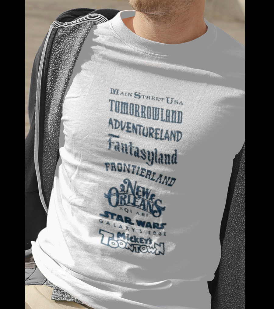 Main Street USA Tomorrowland Adventureland Fantasyland Frontierland New Orleans Square Liberty Square T-Shirt