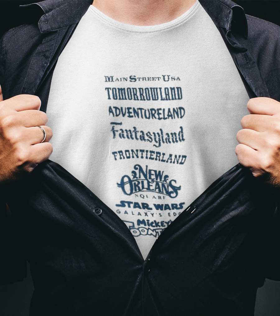 Main Street USA Tomorrowland Adventureland Fantasyland Frontierland New Orleans Square Liberty Square T-Shirt