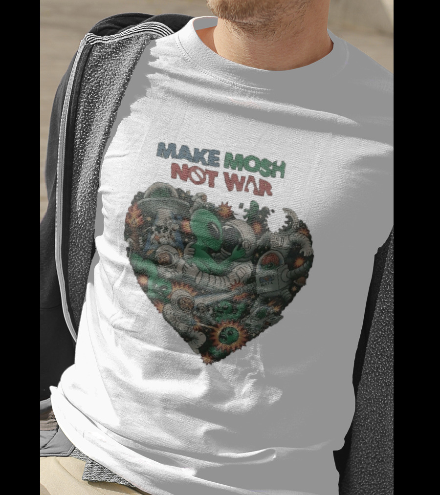 Make Mosh Not War Alien Astronauts Heart Explosion T-Shirt