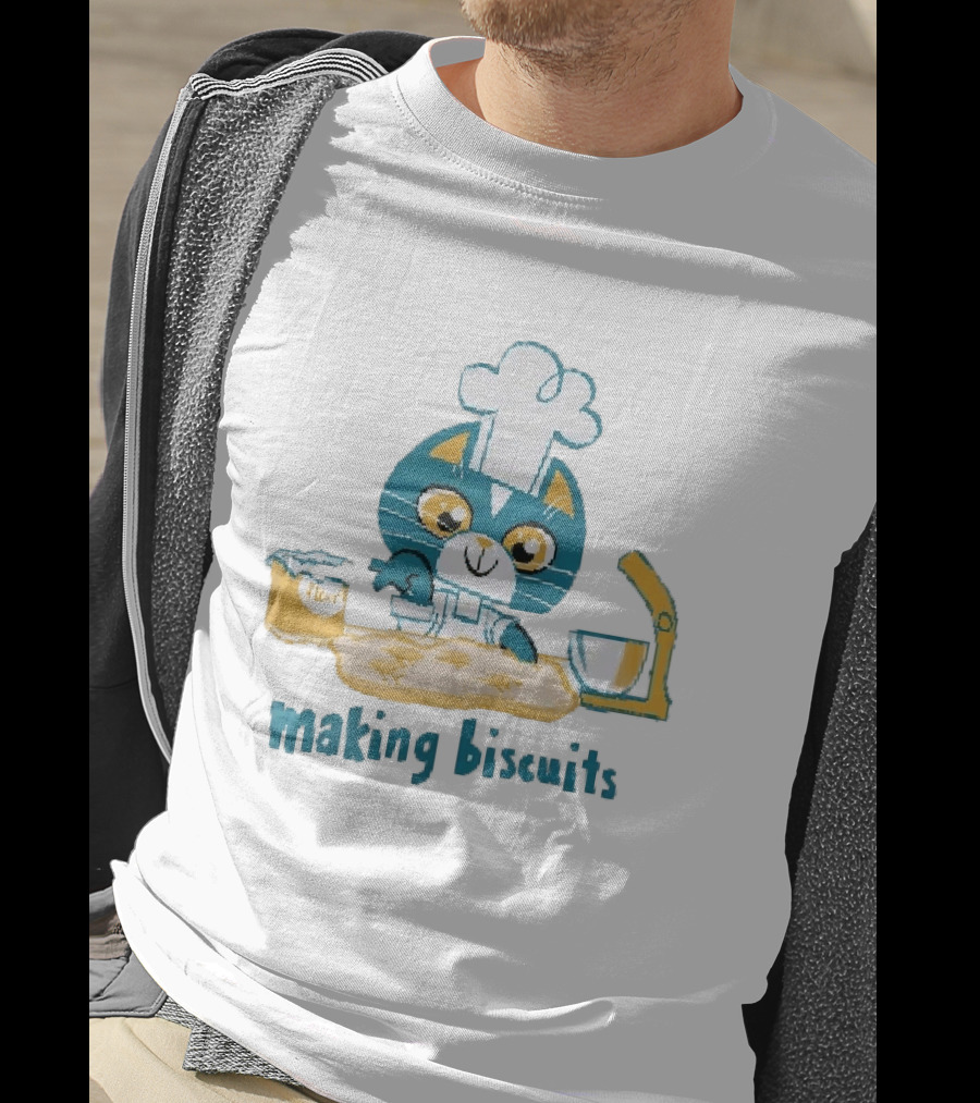 Cat Chef Making Biscuits Whiskers And Flour Cooking Fun T-Shirt