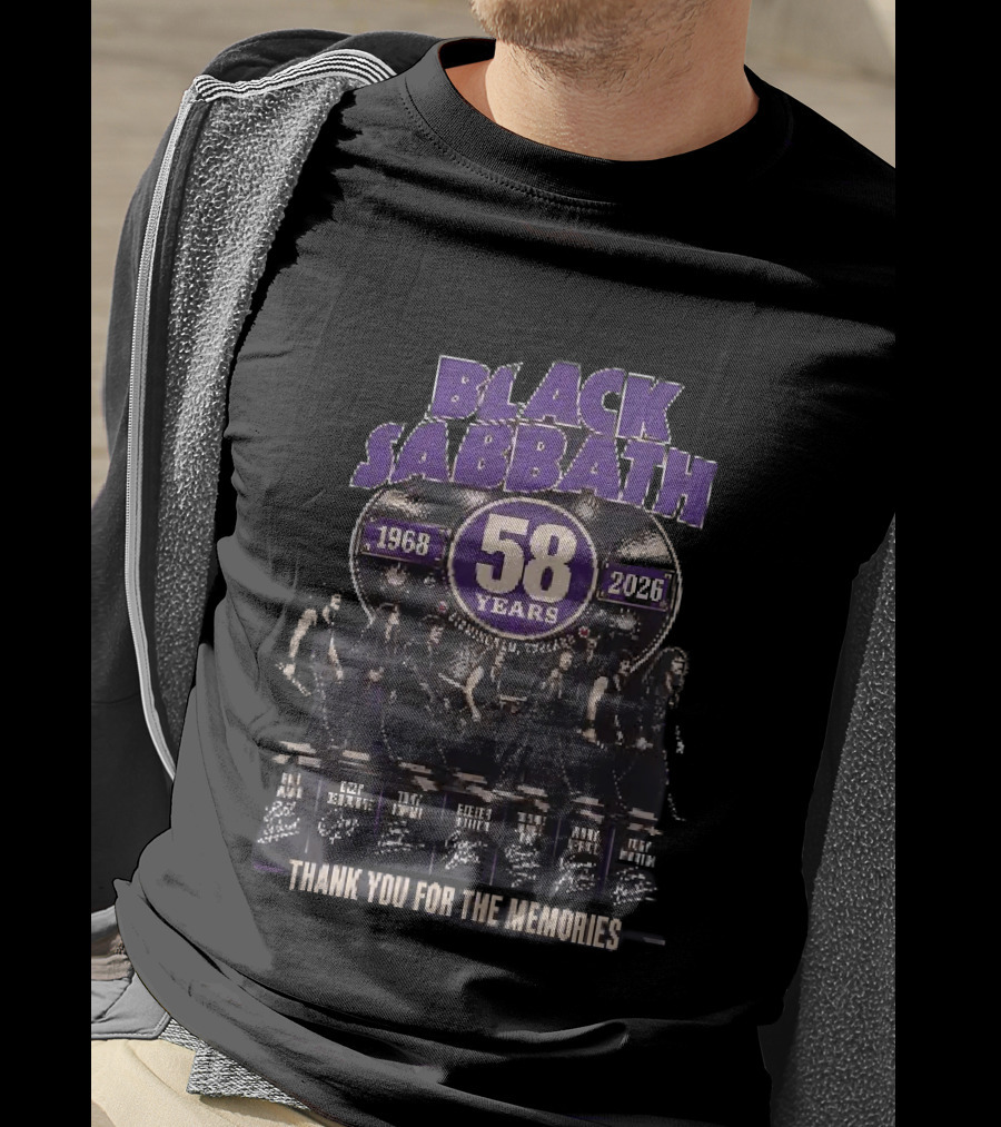 Black Sabbath 58 Years 1968 2026 Birmingham England Thank You For The Memories Ozzy Osbourne Tony Iommi Geezer Butler Bill Ward T-Shirt