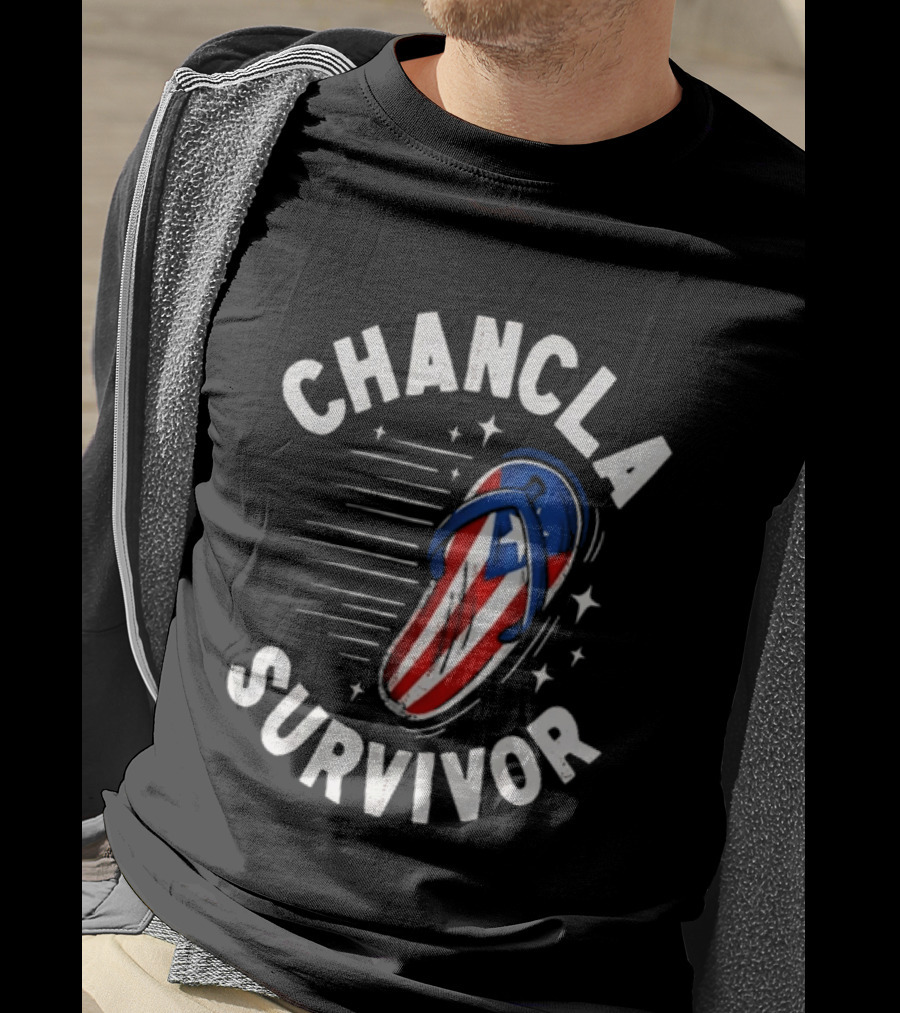Chancla Survivor Puerto Rico Flag Flip Flop Novelty T-Shirt