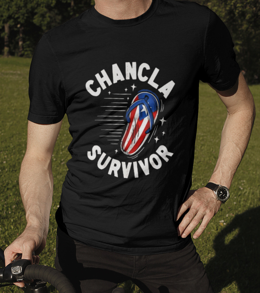 Chancla Survivor Puerto Rico Flag Flip Flop Novelty T-Shirt