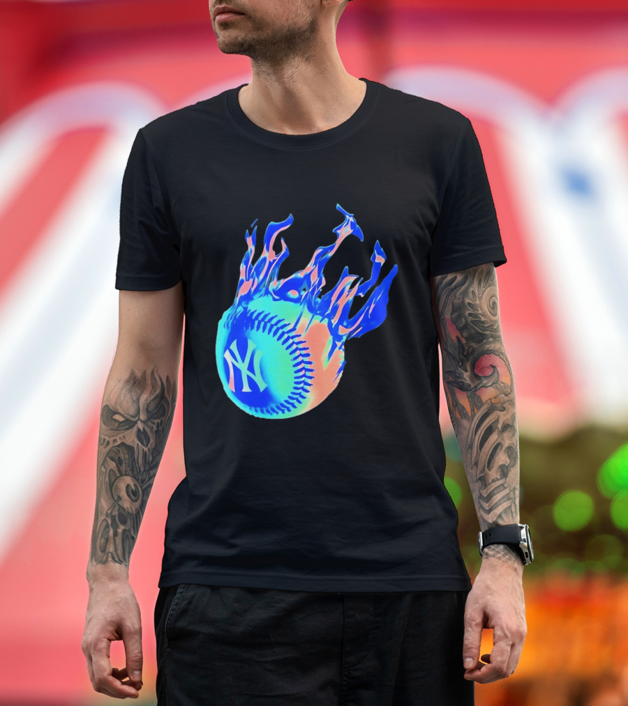 New York Yankees MLB Flaming Baseball Iconic Sports Team T-Shirt