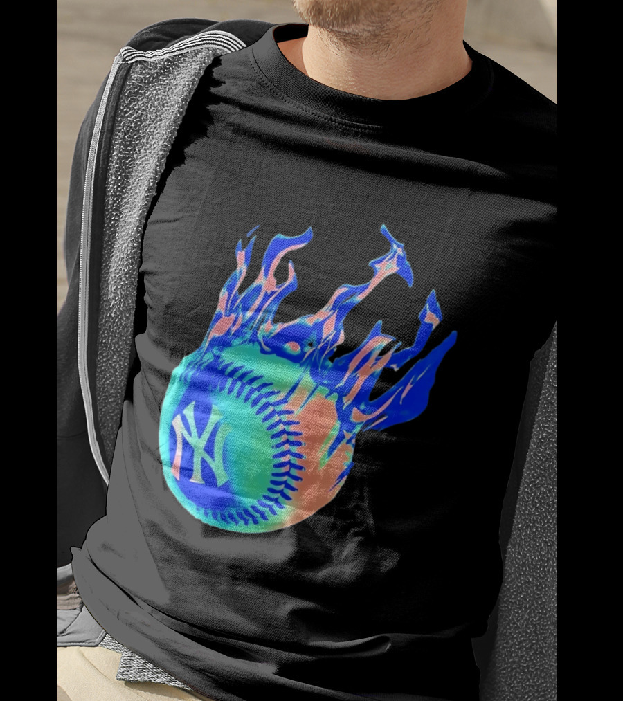 New York Yankees MLB Flaming Baseball Iconic Sports Team T-Shirt