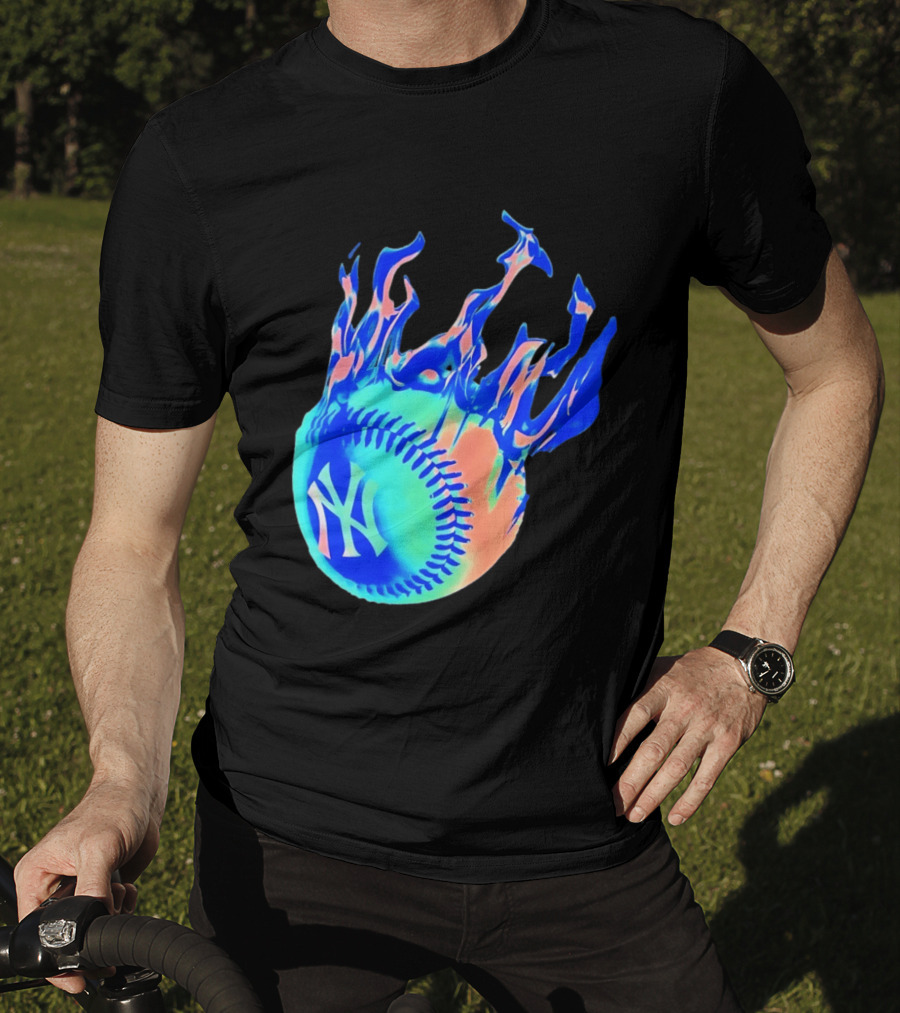New York Yankees MLB Flaming Baseball Iconic Sports Team T-Shirt