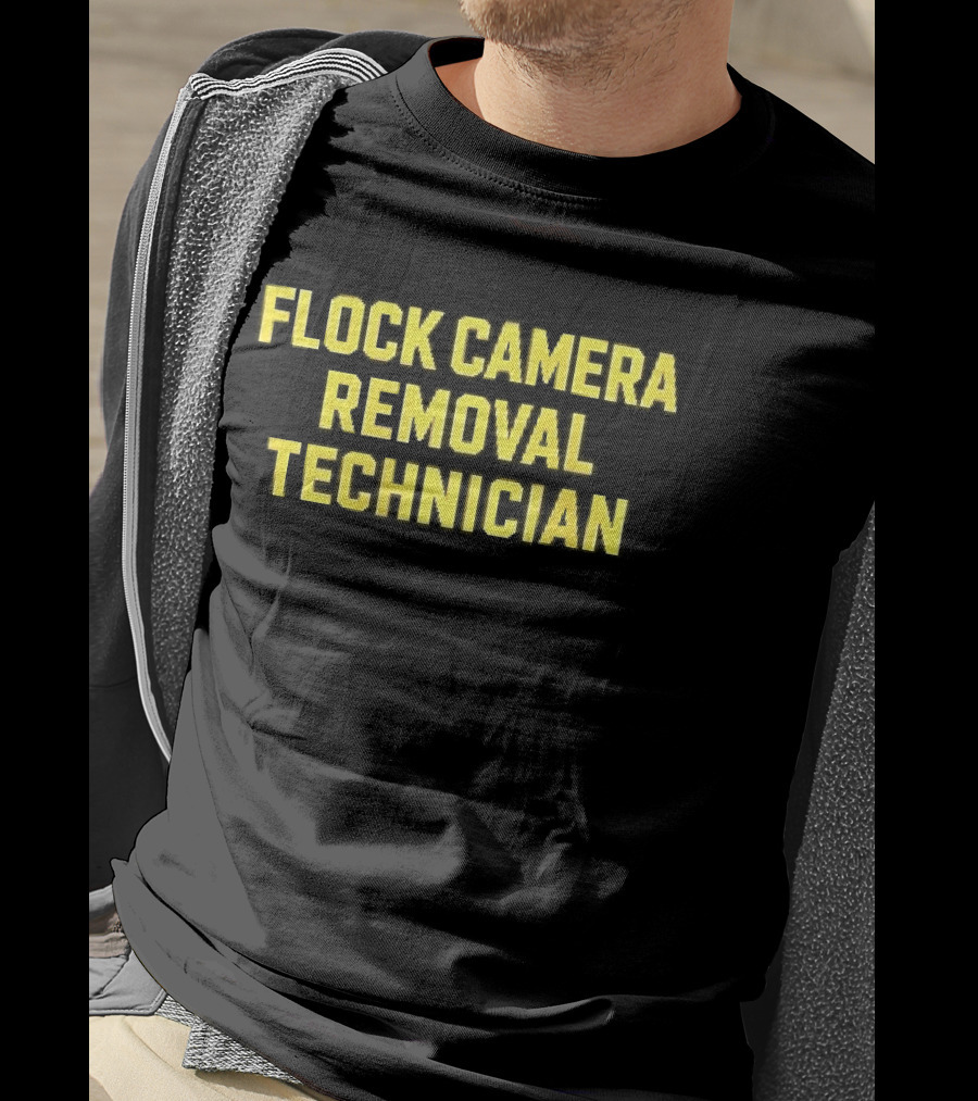Flock Camera Removal Technician Yellow Varsity Block T-Shirt