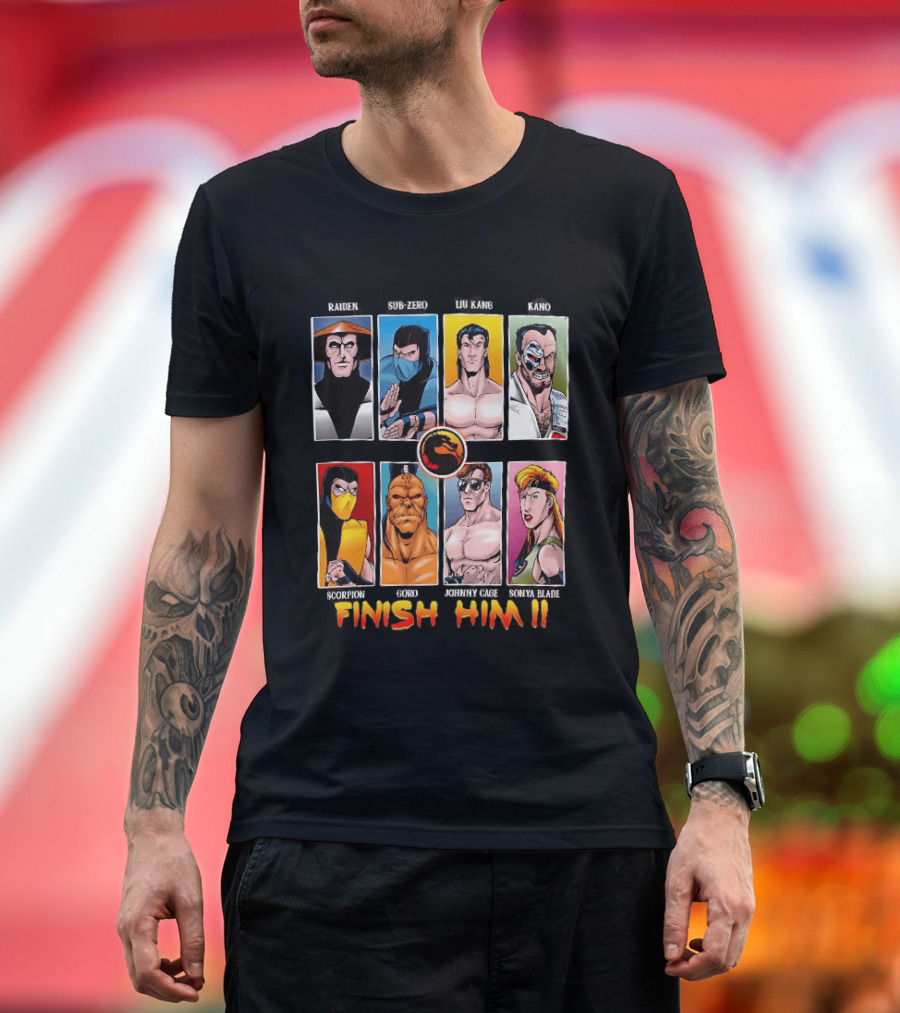 Raiden Sub Zero Liu Kang Kano Scorpion Goro Johnny Cage Sonya Blade Finish Him Mortal Kombat T-Shirt
