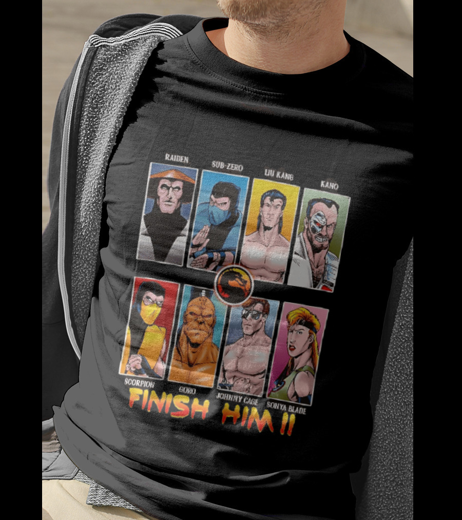 Raiden Sub Zero Liu Kang Kano Scorpion Goro Johnny Cage Sonya Blade Finish Him Mortal Kombat T-Shirt
