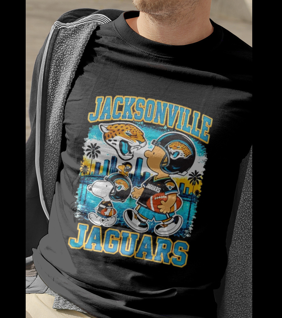 Jacksonville Jaguars Snoopy Woodstock Skyline 2026 Football T-Shirt